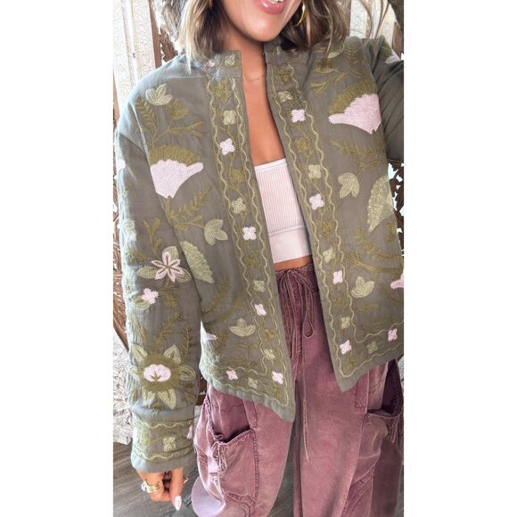 POLAGRAM Flourish Floral Embroidered Jacket, Olive/Blush, NWT! 3X - Picture 2 of 11